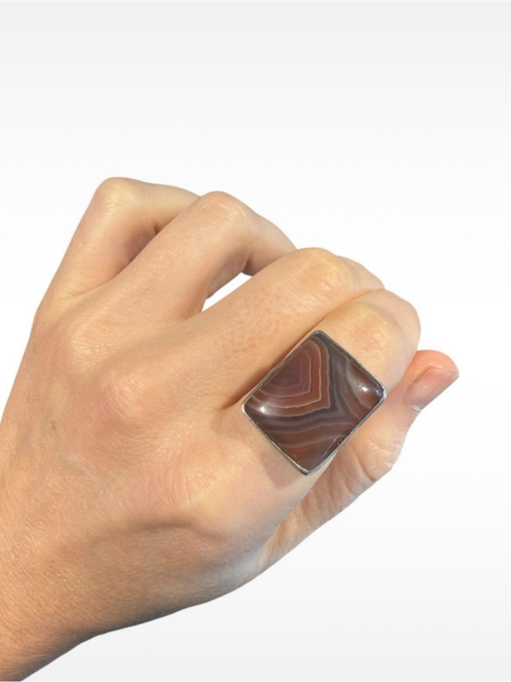 Brown Agate Square Statement Ring